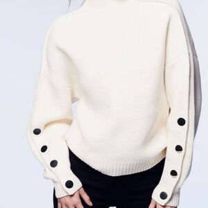 ba&sh Astana Button Sleeve Waffle Weave Cotton Wool Sweater
